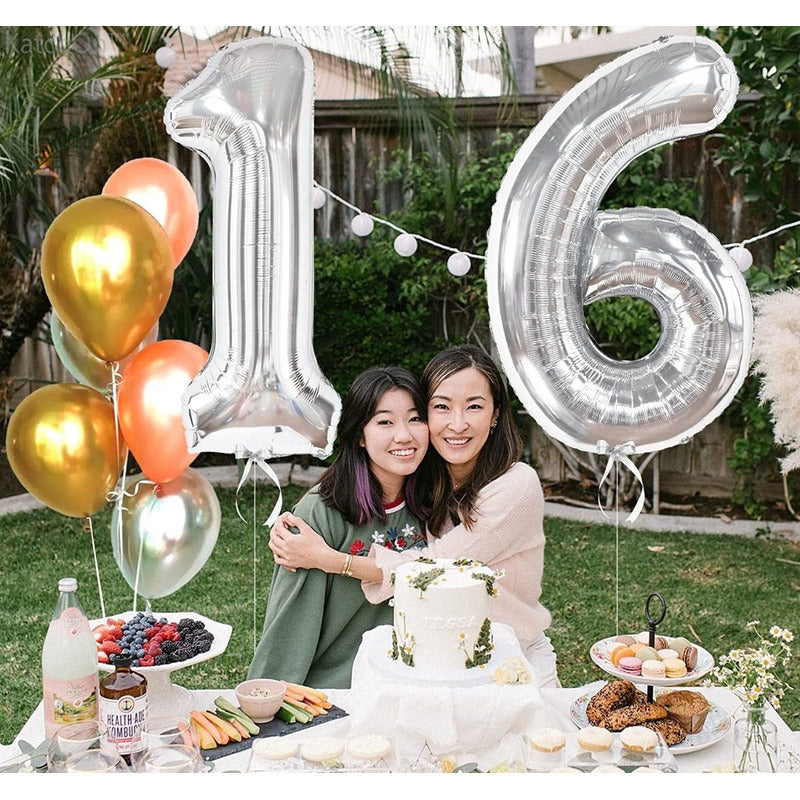 Globo Forma De Numero Globo Metalico Plateado Numero 40cm