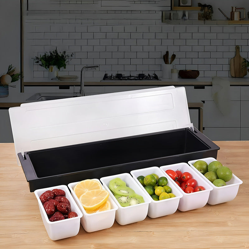 Bandeja Dispensador Alimentos Para Restaurante C/tapa 6cav Negro