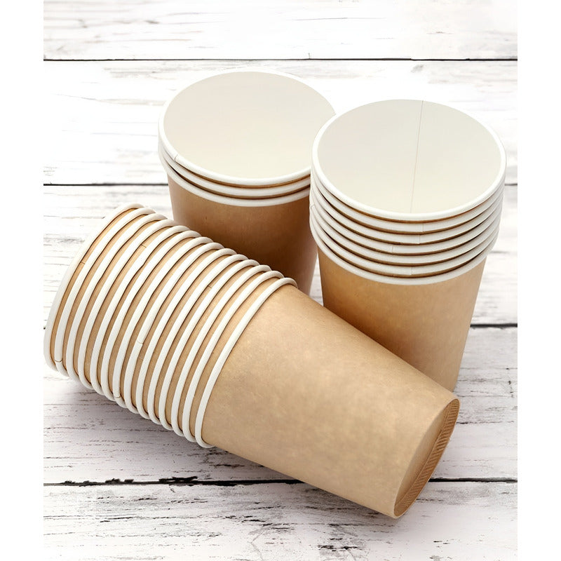 X100 Vasos Para Cafe Vaso Polipapel Vaso Kraft C/tapa 8oz Marrón Claro / Vaso Doble Pared 8oz