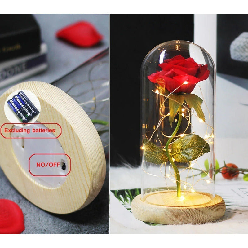 Rosa Eterna Rosas Eternas Rosa Preservada Led San Valentin Rojo Rosa Roja De Madera- Led