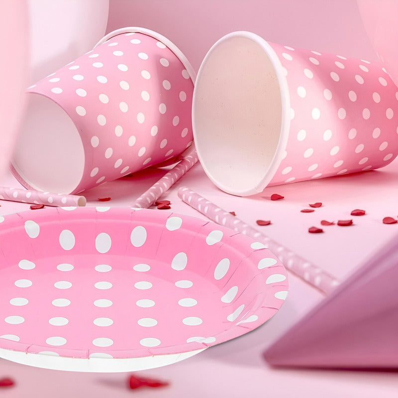 Vajilla De Cumpleaños Platos Vasos Desechables Rosa 20pcs Rosa Claro