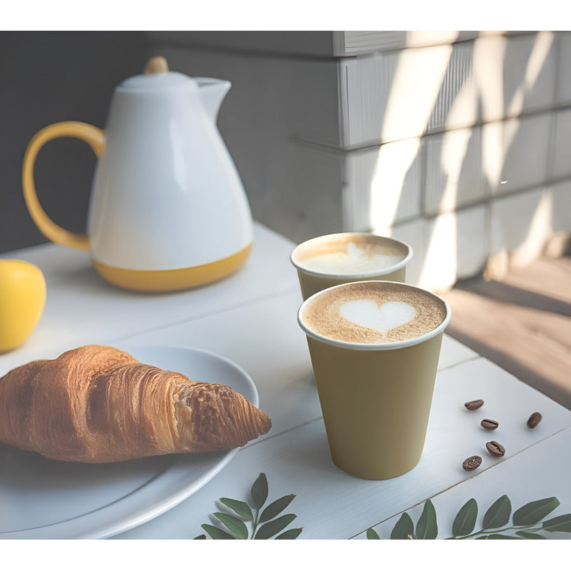 X150 Vasos Para Cafe Vaso Kraft Vaso Polipapel C/tapa 12oz Beige.