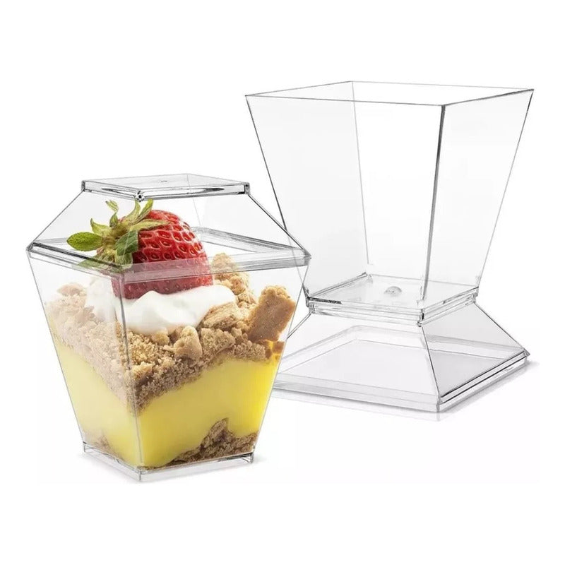 20 Vasos Para Postres Set De Vasos Shot Postres C/tapa 220ml Transparente