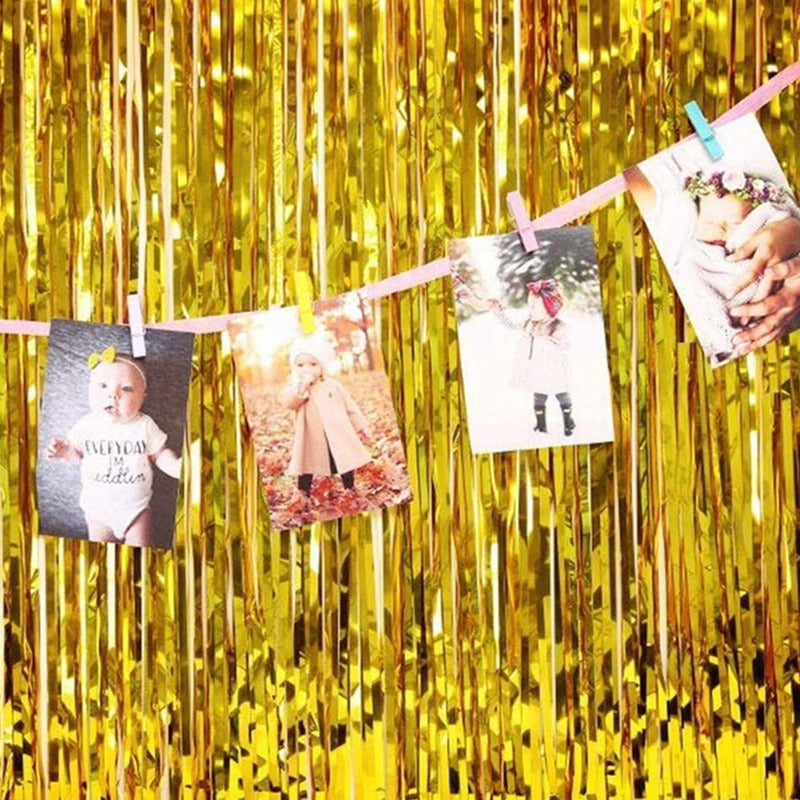 X2 Guirnalda Cortina Metálicas Cortina De Cumpleaños Dorada Dorado