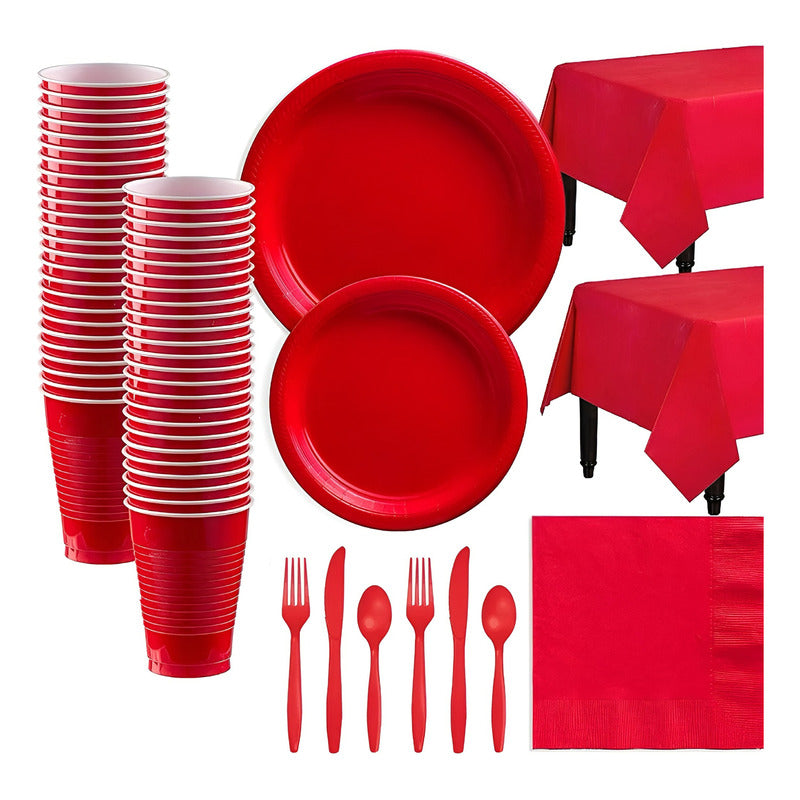 Set Cumpleaños Vasos Servilleta Plato Desechable 20 P/p Rojo