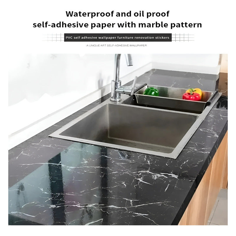 2 Papel Mural Pvc Autoadhesivo Papel Para Pared Marmol 10mts Negro