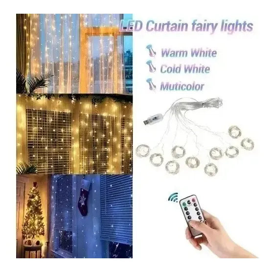 Cortina De Luces Luces Decorativas Guirnaldas Led Cortinaled Calida 0989ww