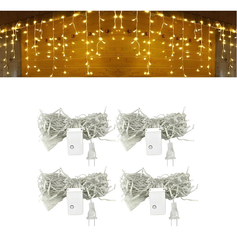 4 Cortina Luces Led Luces Navidad Cascada Luz Guirnalda 3mt Amarillo