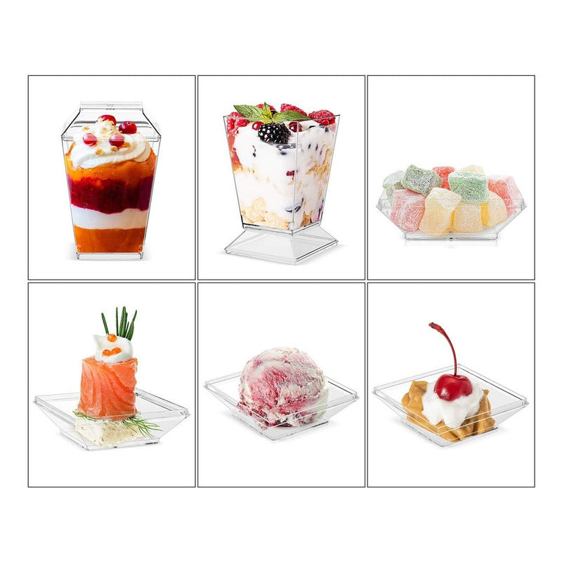 40 Vasos Para Postres Set De Vasos Shot Postres C/tapa 220ml Transparente