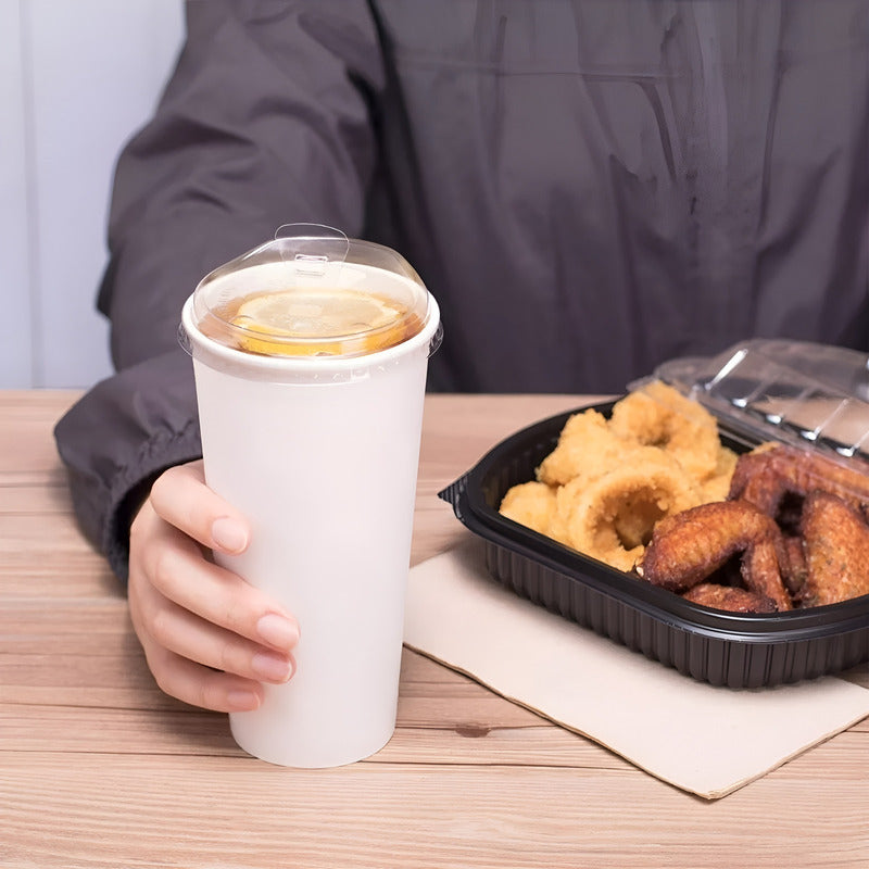 50 Vasos Polipapel Vasos Plasticos Desechables C/tapa 20 Oz Blanco