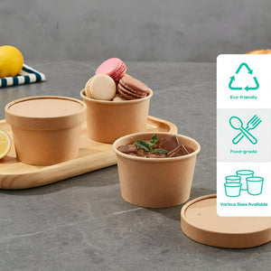 25 Pote Helado Contenedor De Alimentos Pote Kraft C/tapa 8oz