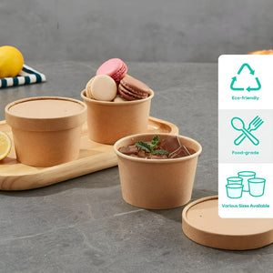 Set X100 Potes Contenedor De Alimentos Pote Kraft C/tapa 8oz