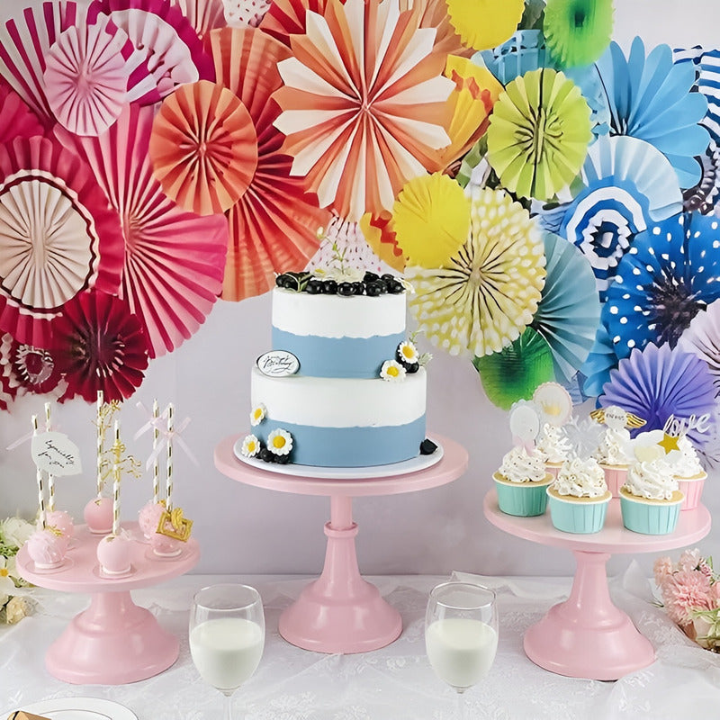 Set 3 Porta Tortas Base Para Tortas Porta Cupcake Exhibicion Rosa