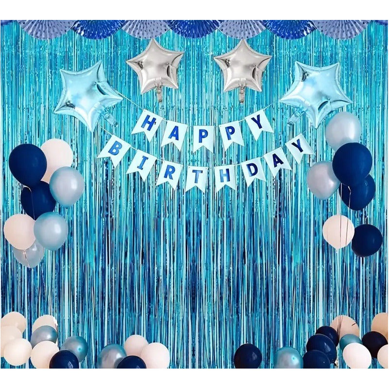 X2 Cortina Guirnalda Cumpleaños Guirnalda Cumpleaños Azul 2m Azul Claro Rectangular