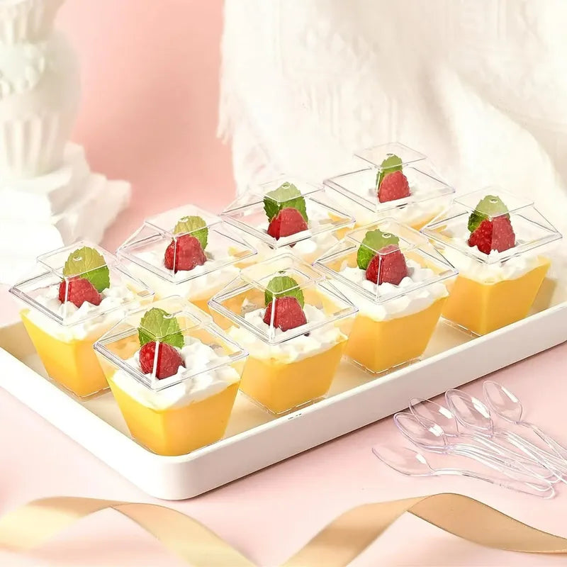 10 Vasos Para Postres Set De Vasos Shot Postres C/tapa 220ml Transparente