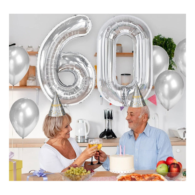 Globo Forma De Numero Globo Metalico Plateado Numero 40cm