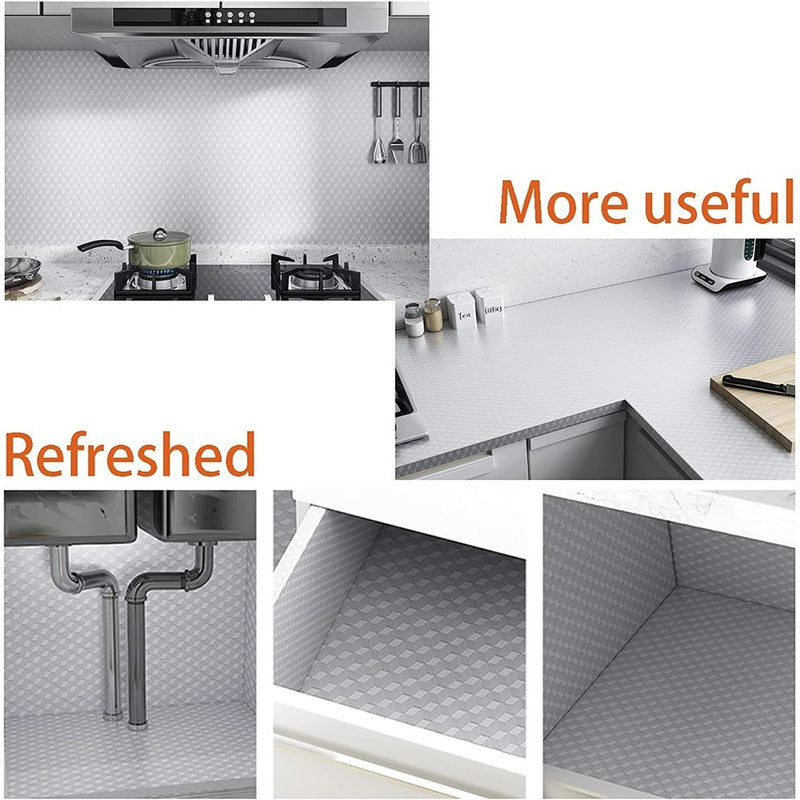 Papel Mural Cocina Papel Aluminio Autoadhesivo Laminas 3mts Gris Rollo 3mx40cm  110403