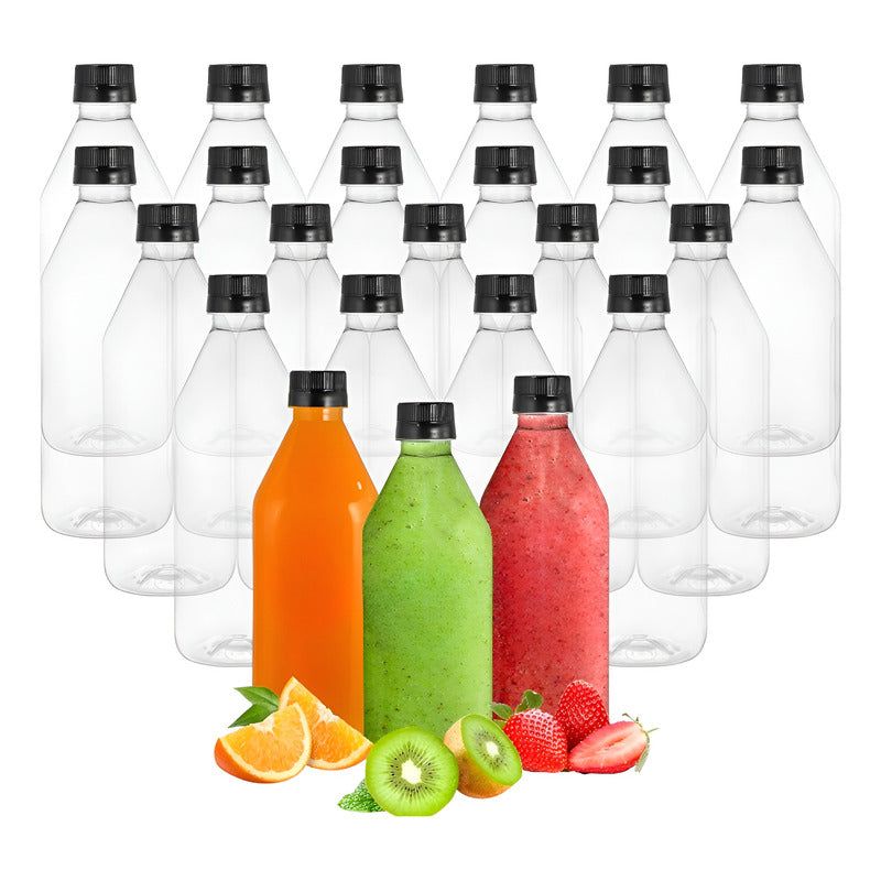 X24 Botellas Plasticas Transparentes Botella C/tapa 1000ml