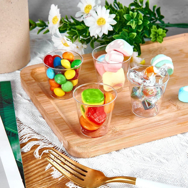 X50 Set De Vasos Shot Postres Pocillos Vasos Plastico 102 Ml Transparente