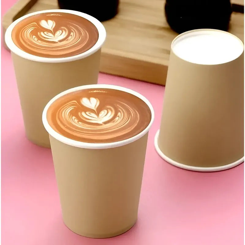 50 Vasos Para Cafe Vaso Kraft Vaso Polipapel Liso C/tapa 8oz Color Marrón Claro / Vaso Doble Pared 8oz Tazas De Café Kraft Desechables Para Bebidas Calientes Vasos De Papel Para Eventos Pasteleriuscl