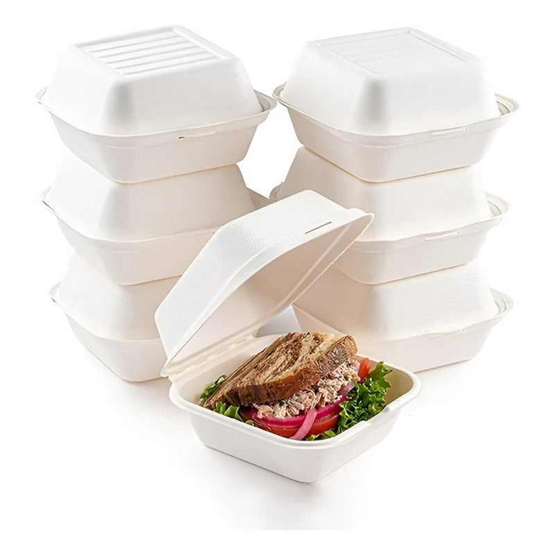 200 Envases Desechable Contenedor De Alimentos Compostables Blanco