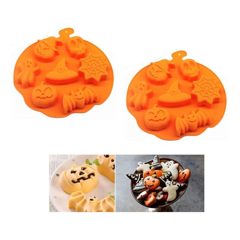 X2 Moldes Halloween Moldes Silicona Halloween De Calabaza 7 Pack X2 Naranja 7 Figuras Calabaza