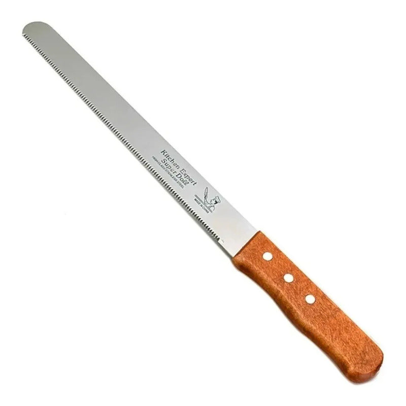 Cuchillo De Sierra Pasteleriuscl Para Pan Y Tortas De Acero Inoxidable Con Mango De Madera Gris Marron