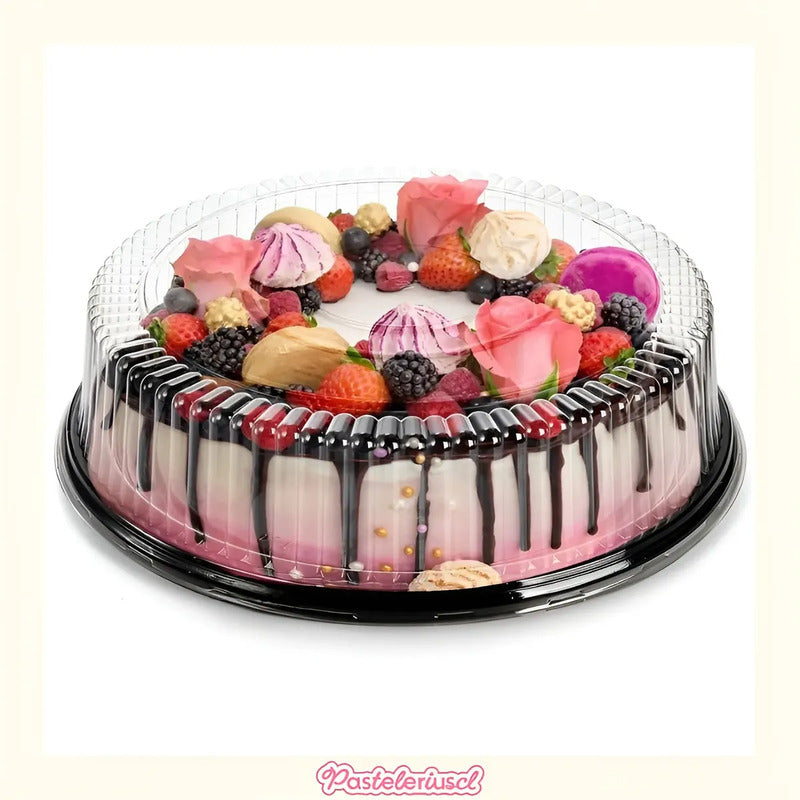 50 Bandejas Para Torta Porta Cupcake Porta Tortas 25x8cm Soporte Redondo Para Cupcakes Con Tapa Cúpula Transparente De... Negro