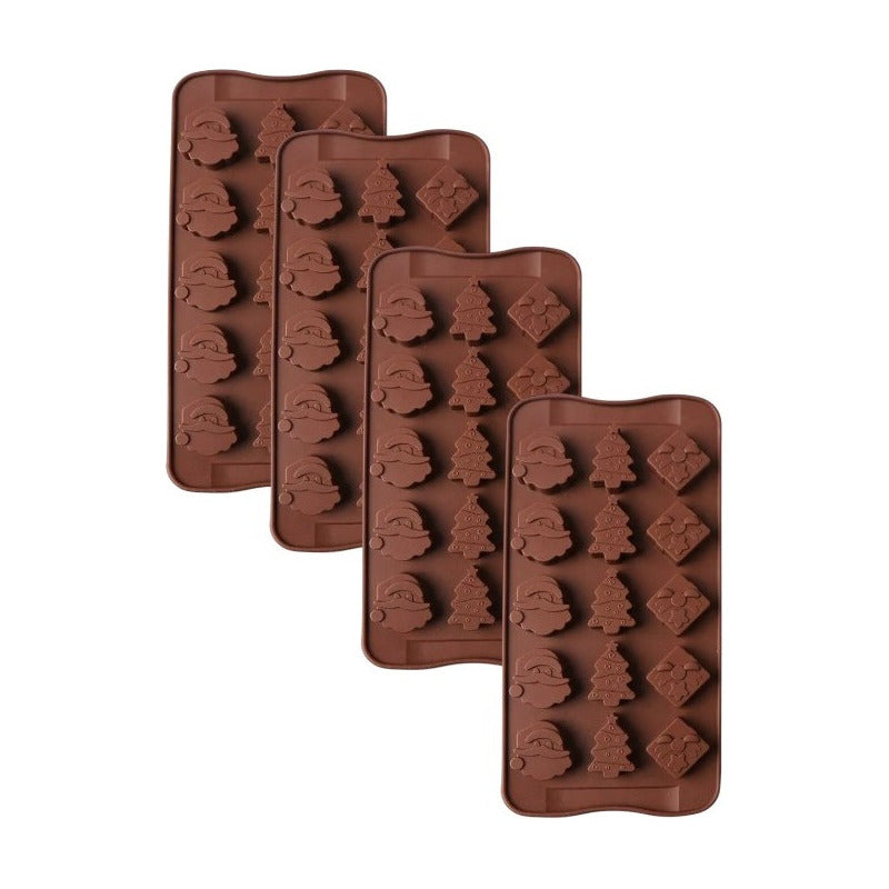 4 Moldes De Chocolate Molde De Silicona Molde De Navidad Marrón 15cavid: 5arbol, 5 Regalo, 5 Santa