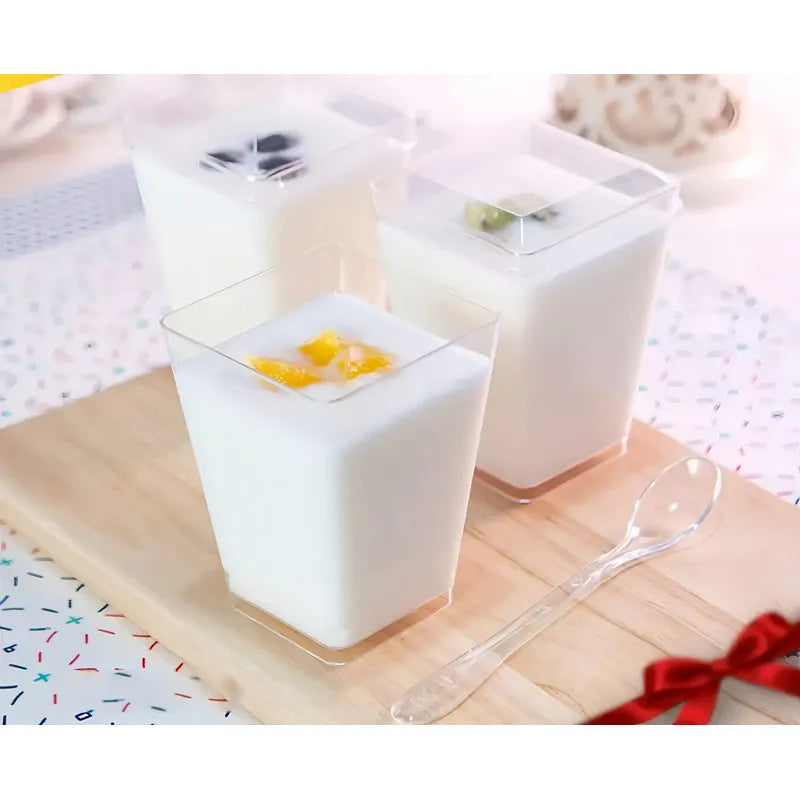 Pack X10 Vasos Para Postres Set De Vasos Shot Postres C/tapa 220ml Vaso Para Dulces Vaso De Dulces Vasos De 220ml Pocillo Para Postre Pasteleriuscl Transparente