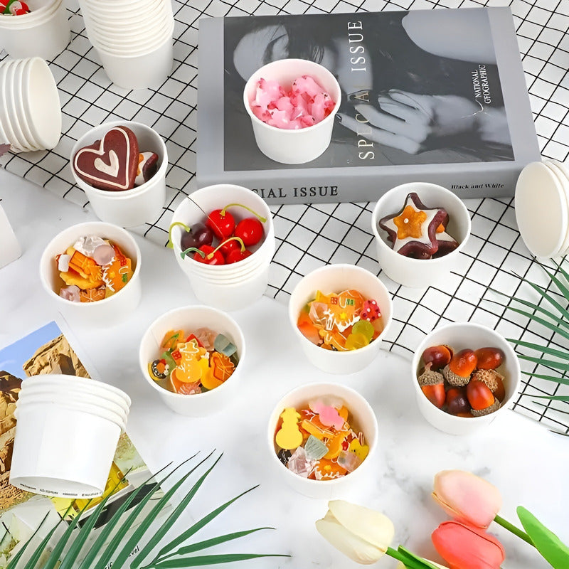 200 Vasos Polipapel Helado Vasos Desechables Pote Helado 4oz Blanco / Pote Helados 4oz