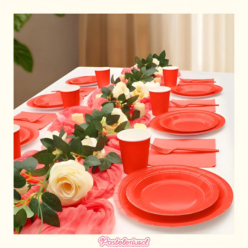 X20 Vajilla De Cumpleaños Servilleta Vaso Platos Desechables Rojo
