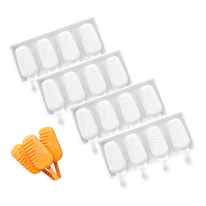 Pack X4 Moldes De Silicona Para Helados Molde Helado Paletas Blanco.