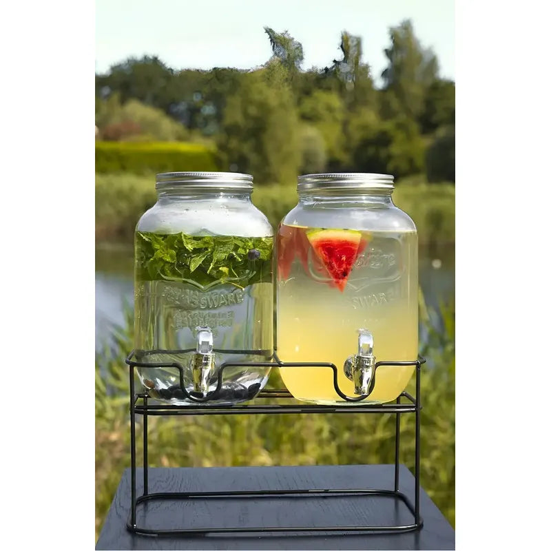 Dispensador De Bebidas Jarro De Vidrio Doble Para Jugos 4l Color Transparentes