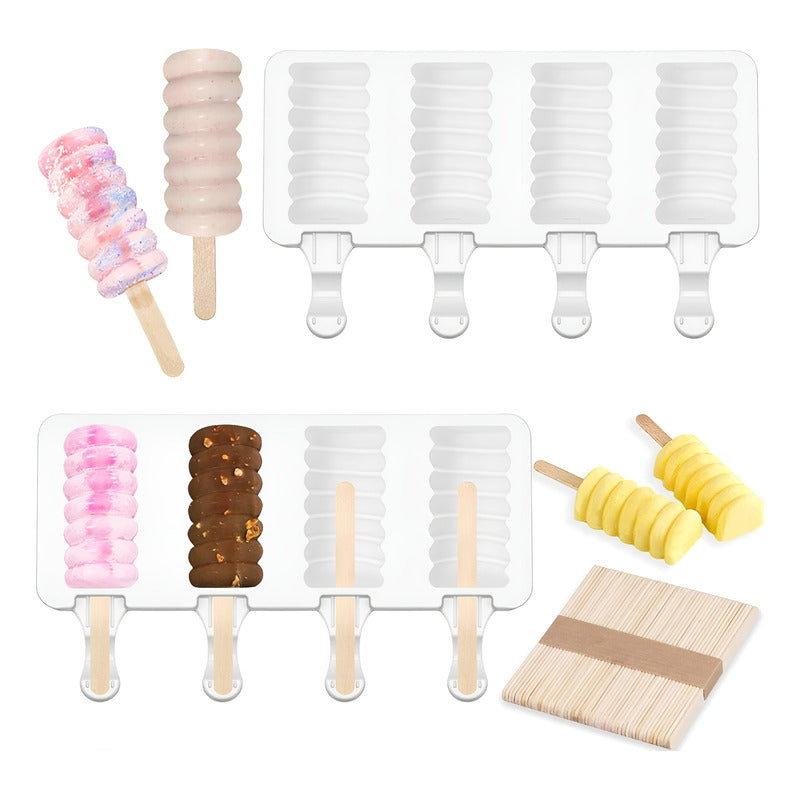 2 Molde Helado Silicona Molde Helados Moldes Paletas Mini395 Blanco / Molde Helado Espiral 4cav