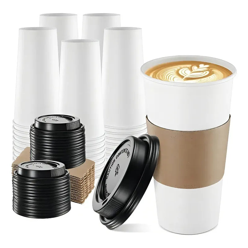 Vaso De Cafe Vasos Vaso Con Tapa Y Manga 16oz 50und Vaso Polipapel 16oz Vasos Para Cafe Vaso Desechable Termico Vaso Polipapel Blanco Vaso Para Bebida Caliente Vaso Chocolate Pasteleriuscl