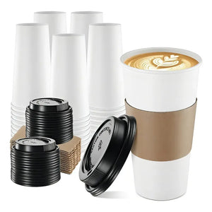 Vaso De Cafe Vasos Vaso Con Tapa Y Manga 16oz 50und Vaso Polipapel 16oz Vasos Para Cafe Vaso Desechable Termico Vaso Polipapel Blanco Vaso Para Bebida Caliente Vaso Chocolate Pasteleriuscl