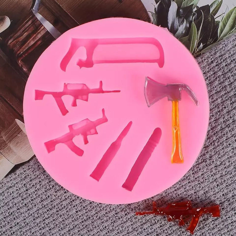Molde De Silicona Molde Armas Molde Fondant Fusil Hacha 6066 Rosa 6 Cavid 6066