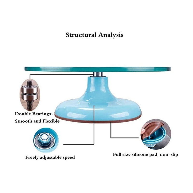 Base Giratoria Tortas Plato Giratorio Base Vidrio 30cm Azul