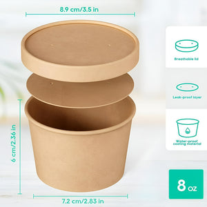 Set X100 Potes Contenedor De Alimentos Pote Kraft C/tapa 8oz