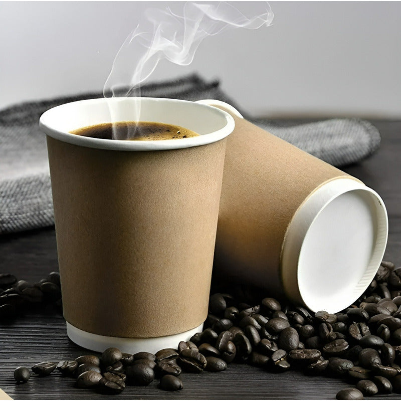 X50 Vaso Cafe Kraft Vasos Desechables Doble Pared C/tapa 8oz Marrón Claro / Vaso Kraft Doble Pared 8oz