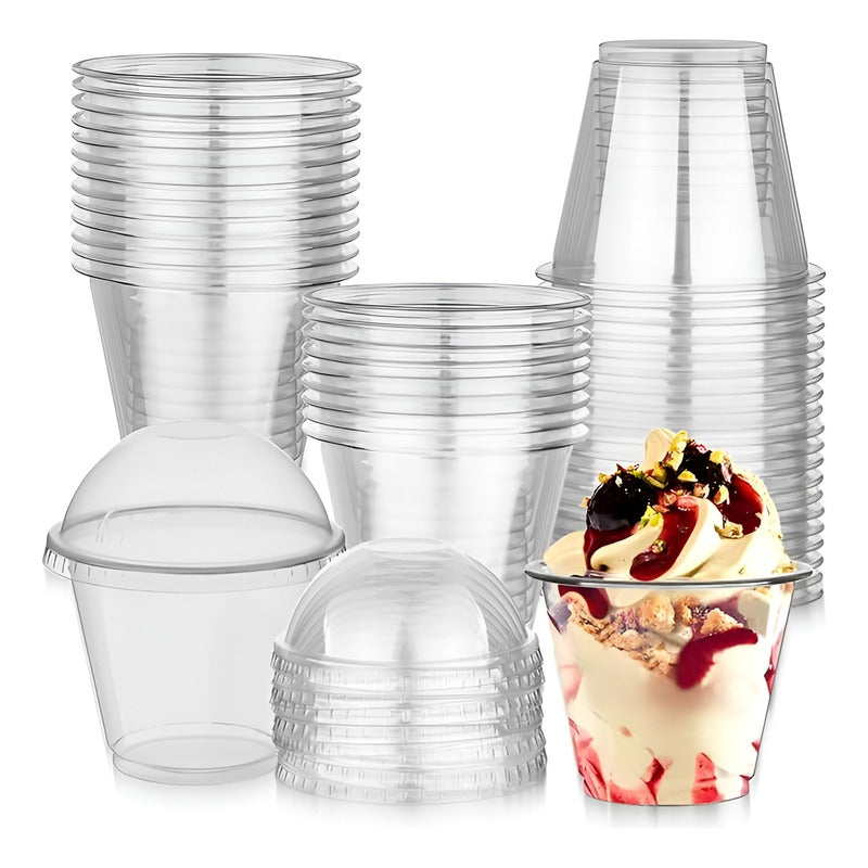 50 Vasos Plasticos Desechables Vaso Tapa Domo Sin Hoyo 9oz