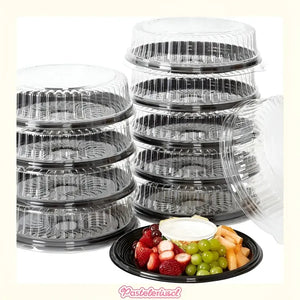 50 Bandejas Para Torta Porta Cupcake Porta Tortas 25x8cm Soporte Redondo Para Cupcakes Con Tapa Cúpula Transparente De... Negro