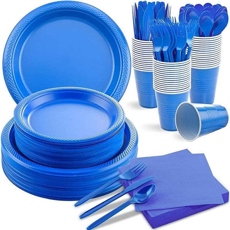 Set Cumpleaños Vasos Servilletas Platos Desechables 20 P/p Azul