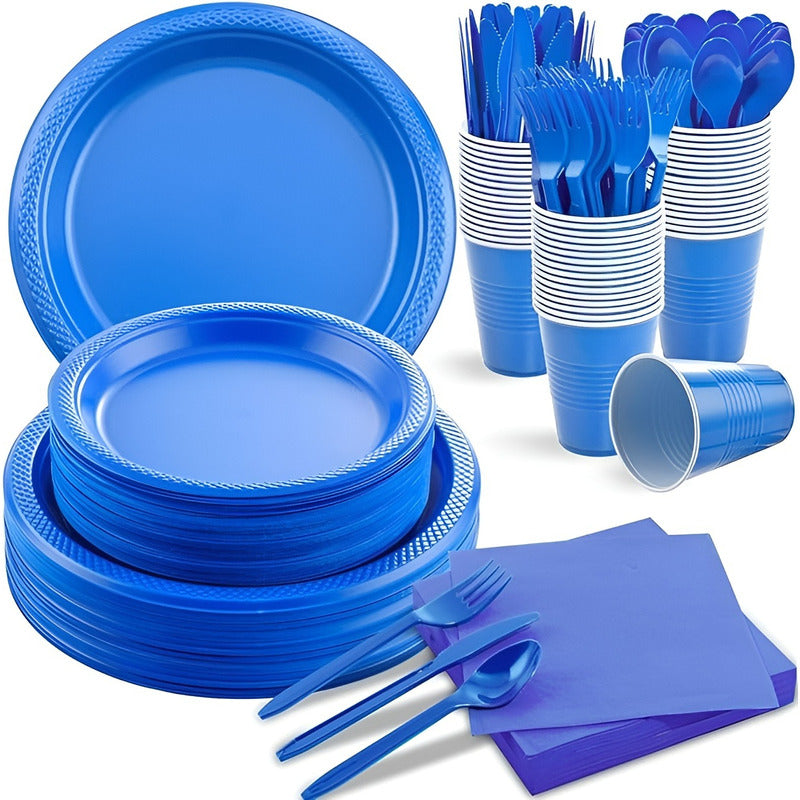Set Cumpleaños Vasos Servilleta Plato Desechable 20 P/p Azul Azul