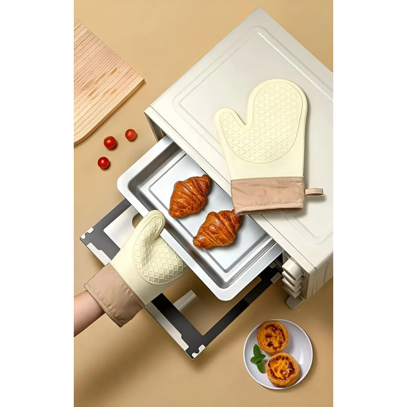 Pack X2 Guantes Silicona Para Horno Toma Olla Guante Cocina  Multicolor Guantes Silicona 27cm