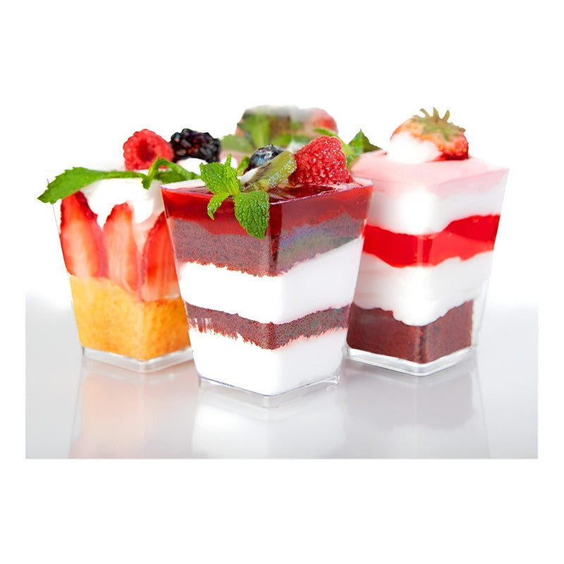 50 Set De Vasos Shot Postres Con Tapa 50 Cucharas Acrílico Transparente 046