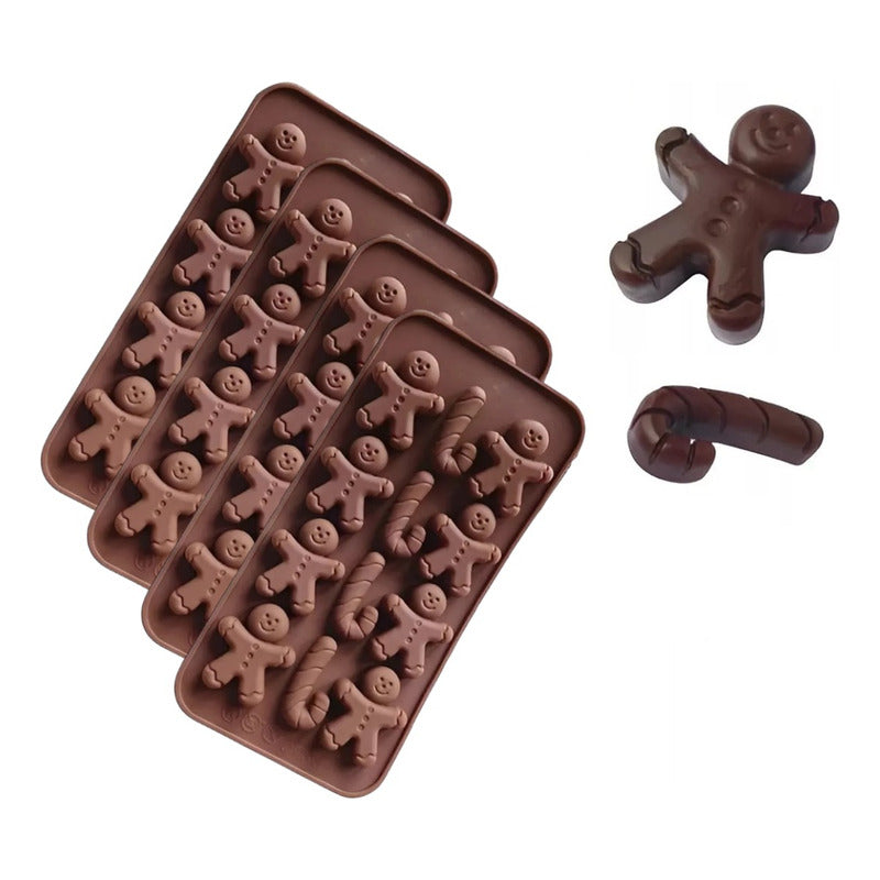 4 Molde De Chocolate Molde De Silicona Molde Galleta Navidad Pack X4 Marrón 12cavid 4 Baston, 8jengibre