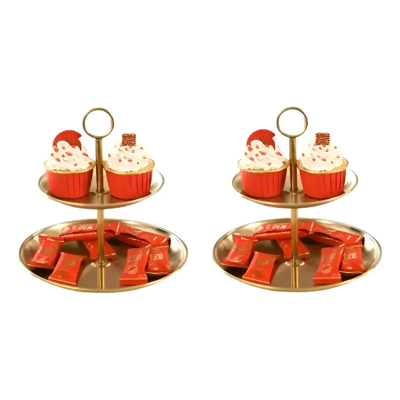 2 Porta Cupcake Porta Torta Exhibidor Candy Bar Soporte 2niv Dorado