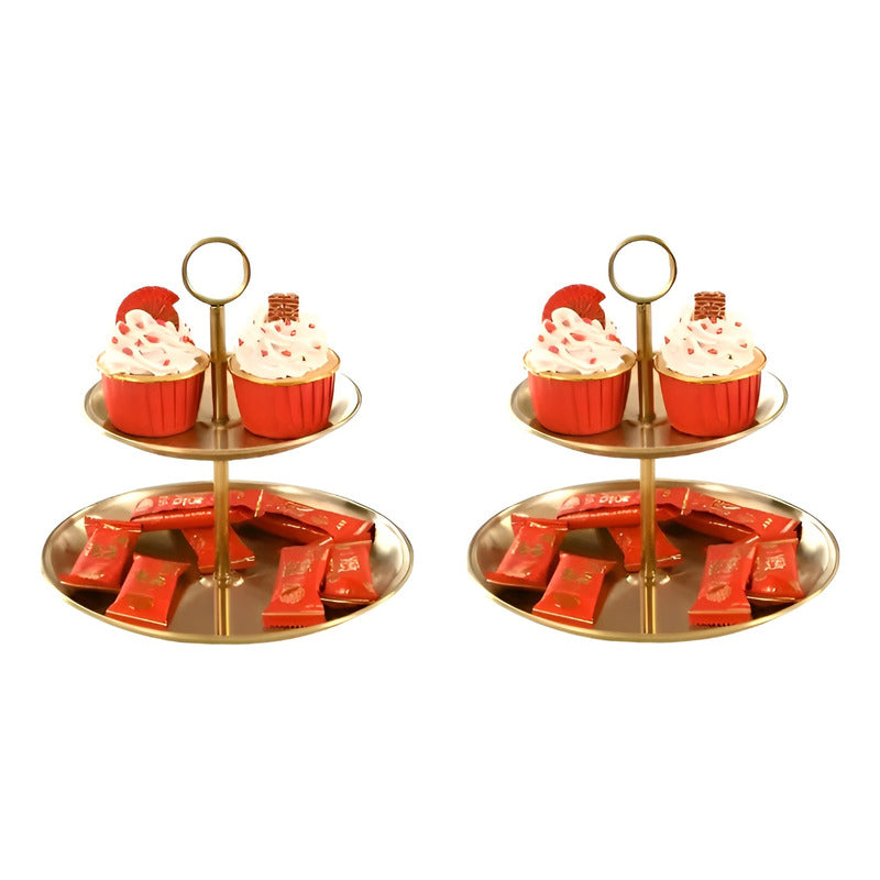 2 Porta Cupcake Porta Torta Exhibidor Candy Bar Soporte 2niv Dorado